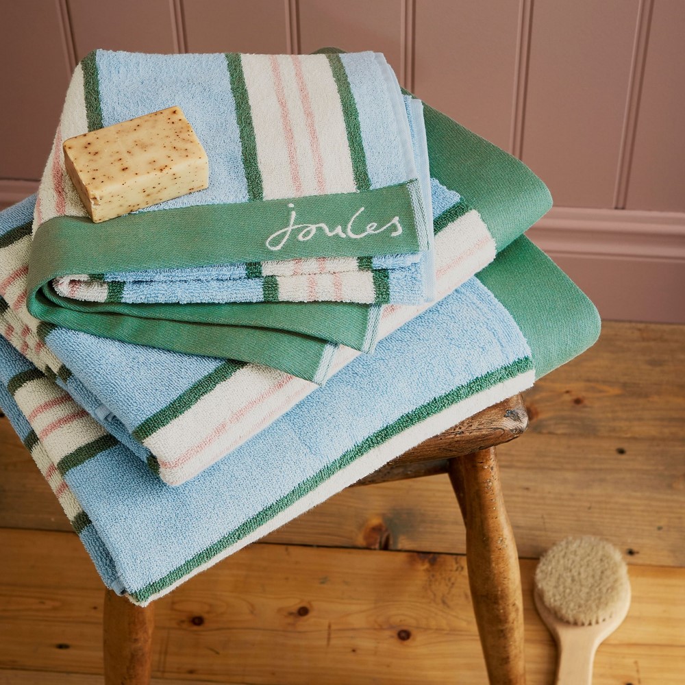 Juliette Stripe Cotton Velour Towels by Joules in Blue